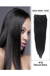 14” 7pcs #1 Off Black Straight 100% Remy Hair Clip in Hair Extensions 14” 7pcs #1 Off Black Straight 100% Remy Hair Clip in Hair Extensions